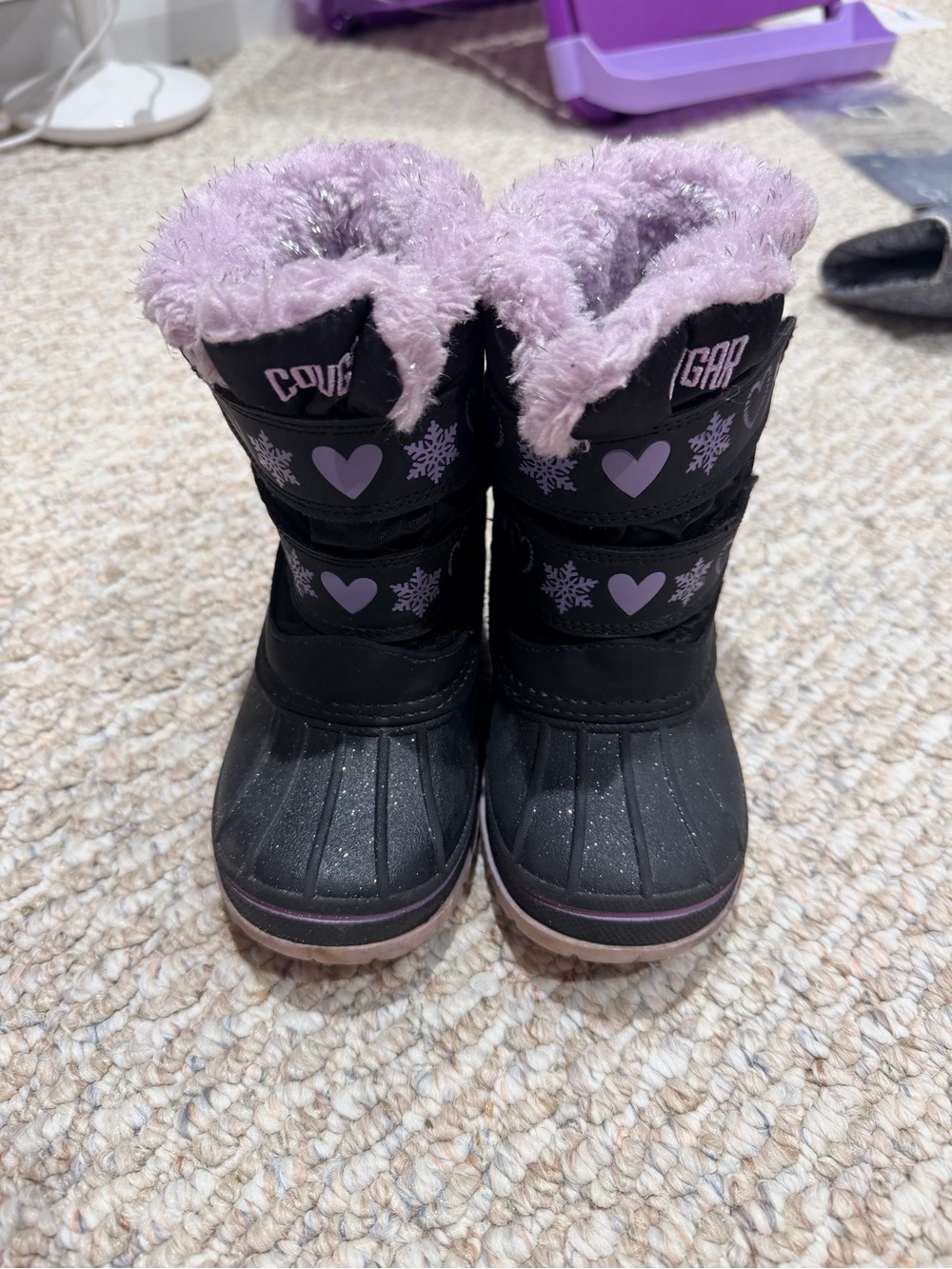 Cougar Girls Black & Lavender Winter Boots with Heart Detail Size 7 Toddler Girl
